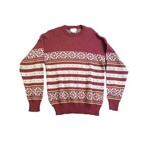 VTG The Men's Store Sears Sweater Adult Medium Red Fair‎ Isle Snowflake 80s Mens